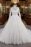 Long A-line V-neck Tulle Appliques Lace Wedding Dress with Sleeves
