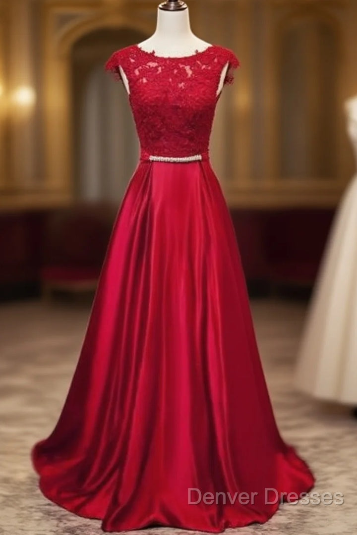 Long Applique Lace Prom Dress,Stain Prom Dress
