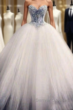 Long Ball Gown Strapless Lace Tulle Wedding Dress