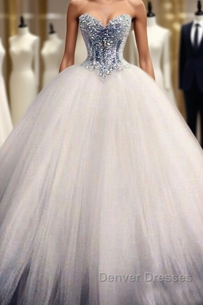Long Ball Gown Strapless Lace Tulle Wedding Dress Main image
