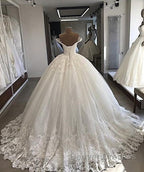 Long Ball Gowns Off-the-shoulder Lace Tulle Wedding Dress