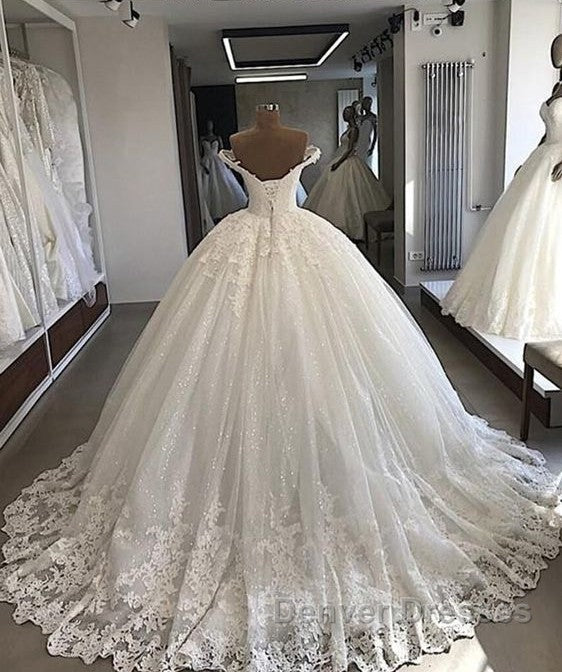 Long Ball Gowns Off-the-shoulder Lace Tulle Wedding Dress