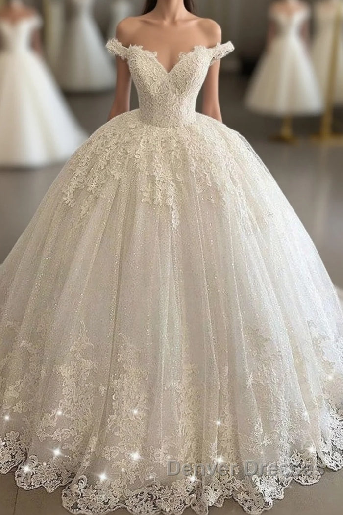 Long Ball Gowns Off-the-shoulder Lace Tulle Wedding Dress Main image
