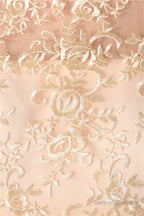 Long Chiffon Champagne Prom Dresses With Lace Bodice