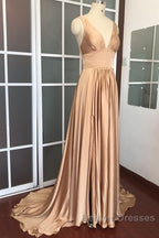 Long Chiffon V-Neck Empire Waistline Leg Slit Bridesmaid Dress
