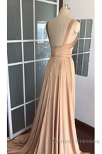 Long Chiffon V-Neck Empire Waistline Leg Slit Bridesmaid Dress
