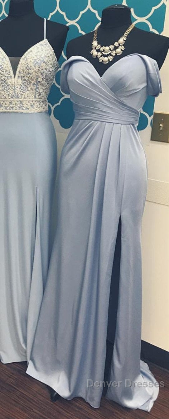 Long Chiffon V-Neck Off Shoulder Formal Dress Leg Slit Bridesmaid Dress Secondary image