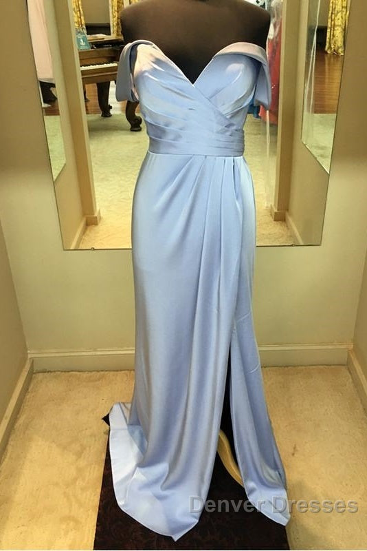 Long Chiffon V-Neck Off Shoulder Formal Dress Leg Slit Bridesmaid Dress