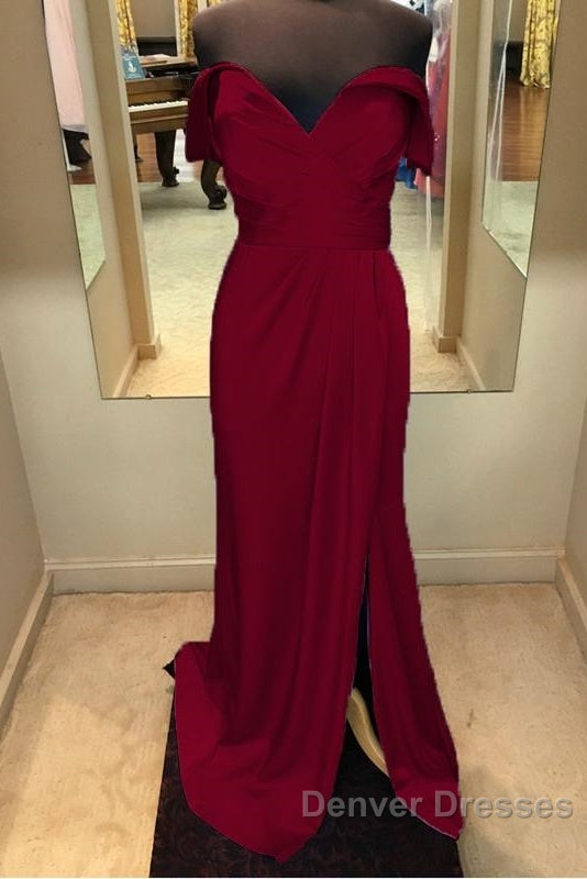 Long Chiffon V-Neck Off Shoulder Formal Dress Leg Slit Bridesmaid Dress