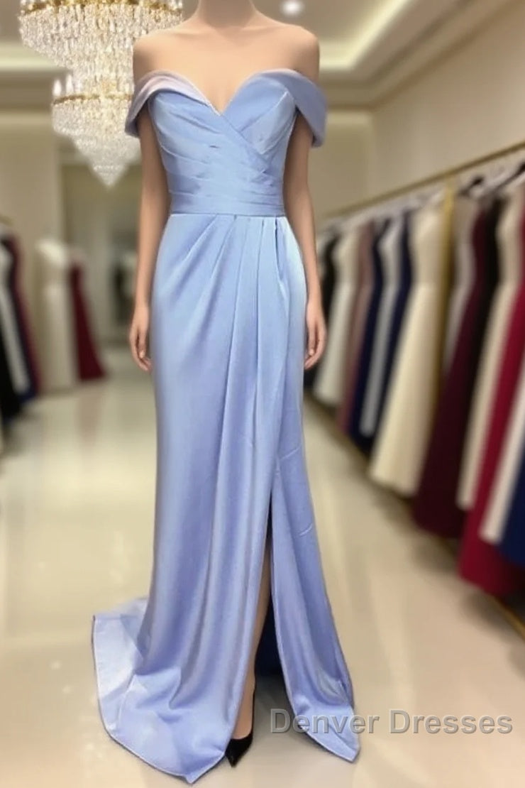 Long Chiffon V-Neck Off Shoulder Formal Dress Leg Slit Bridesmaid Dress Main image