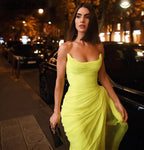 Long Chiffon Yellow Prom Dress With Irregular Skirt