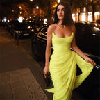 Long Chiffon Yellow Prom Dress With Irregular Skirt