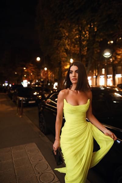 Long Chiffon Yellow Prom Dress With Irregular Skirt