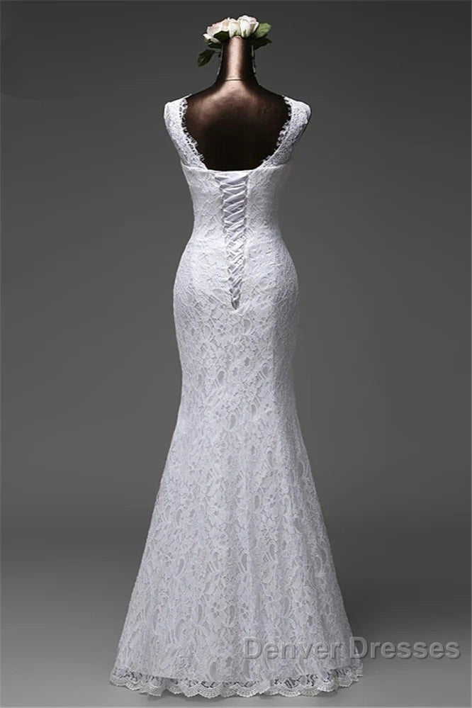 Long Jewel Long Mermaid Wedding Dress Bride Gown With Lace