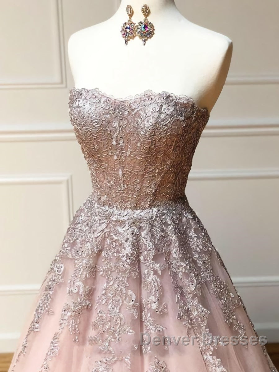 Long Lace Prom Dress with Corset Back, Long Lace Formal Evening Graduation Dress