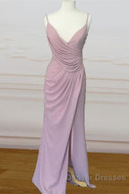 Long Mauve Pleated Chiffon Bridesmaid Dress