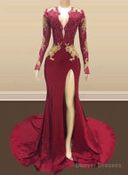 Long Mermaid Gold Red Lace Prom Dresses Mermaid Formal Gowns
