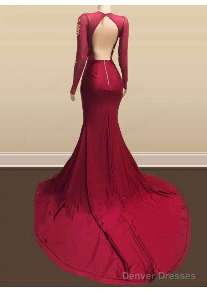 Long Mermaid Gold Red Lace Prom Dresses Mermaid Formal Gowns