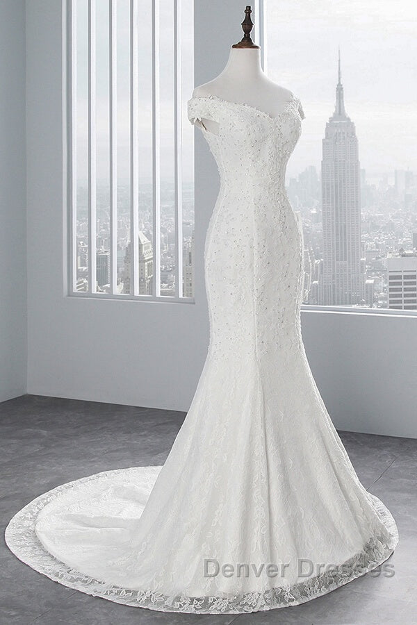 Long Mermaid Lace Off Shoulder Lace-up Wedding Dress