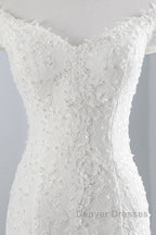Long Mermaid Lace Off Shoulder Lace-up Wedding Dress