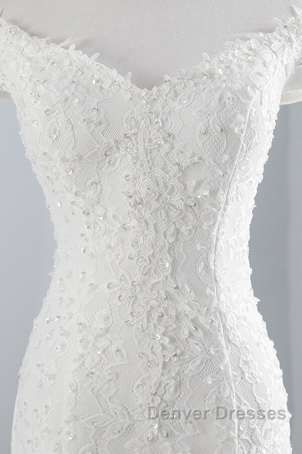 Long Mermaid Lace Off Shoulder Lace-up Wedding Dress