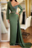 Long Mermaid One Shoulder Front Slit Prom Dress With Sleeves