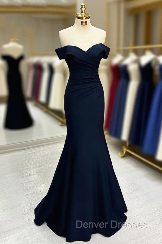 Long Mermaid Prom Dress Navy Blue Off-the-shoulder Sweetheart Sleeveless Main image