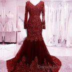 Long Mermaid Sequin Beaded Green Prom Dress With Sleeves Lace Evening Dress