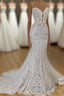 Long Mermaid Spaghetti Straps Appliques Lace Wedding Dress With Cathedral Train