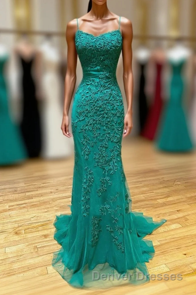 Long Mermaid Strapless Tulle Open Back Lace Formal Prom Dress Main image