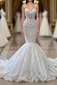 Long Mermaid Sweetheart Spaghetti Straps Tulle Beading Wedding Dress with Ruffles