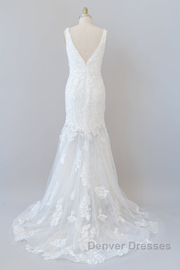 Long Mermaid V-neck Appliques Tulle Lace Wedding Dress Secondary image