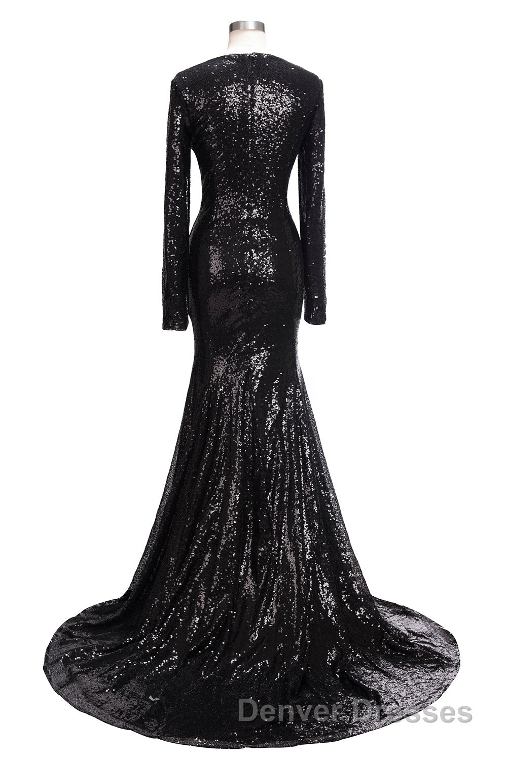 Long Mermaid V-Neck Black Sequins Prom Dress with Sleeves Secondary image