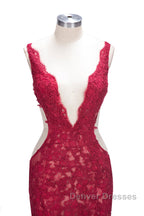 Long Mermaid V-neck Lace Appliques Prom Dress with Slit