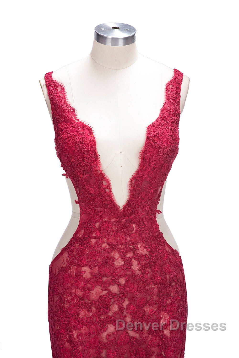 Long Mermaid V-neck Lace Appliques Prom Dress with Slit