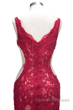 Long Mermaid V-neck Lace Appliques Prom Dress with Slit