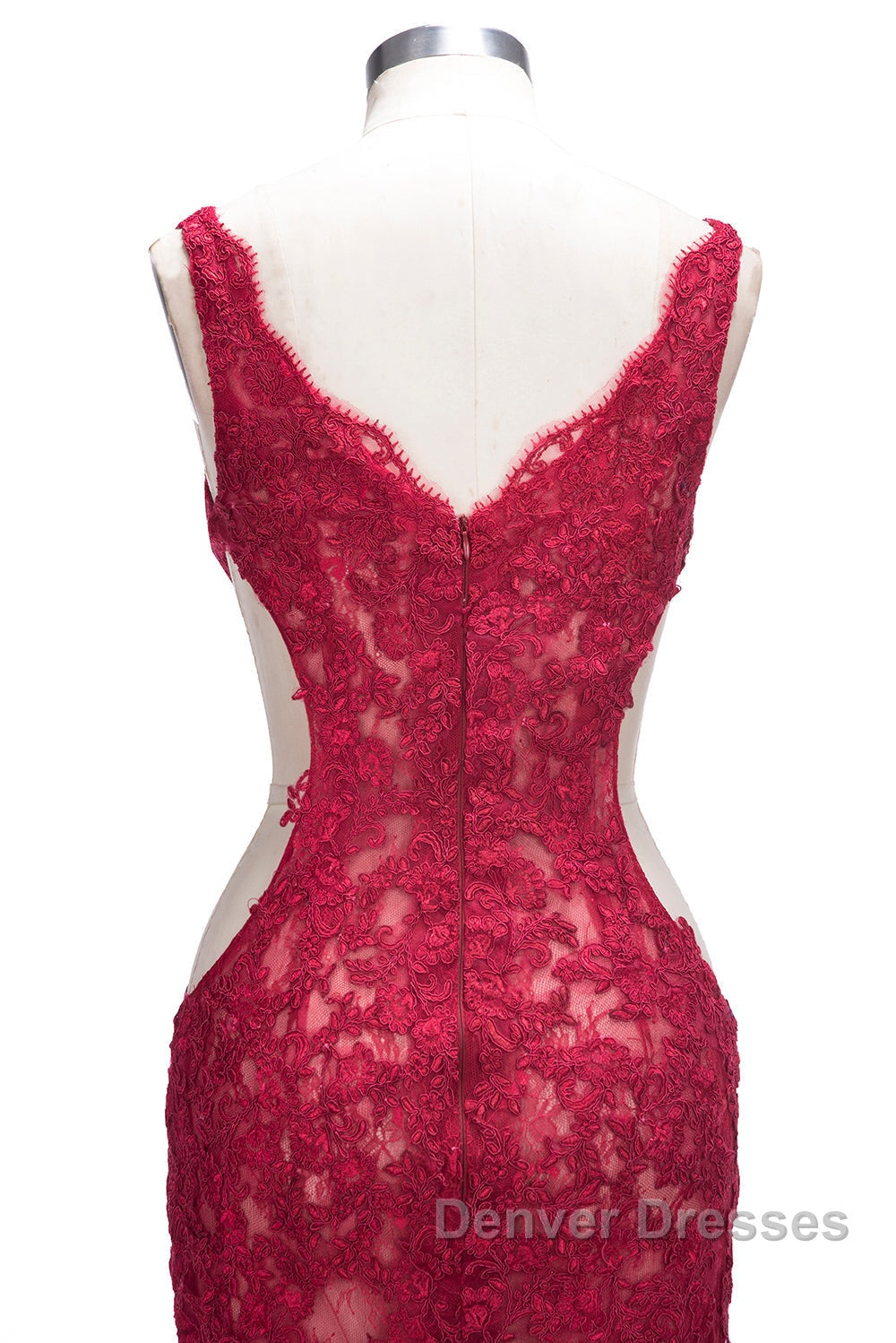 Long Mermaid V-neck Lace Appliques Prom Dress with Slit