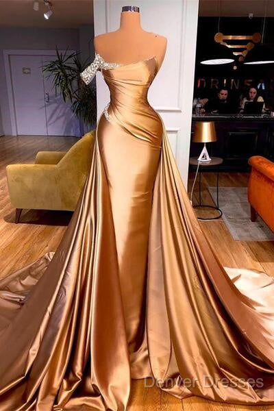 Long One Shoulder Prom Dress Beaded Mermaid Pageants Gowns With Court Train Secondary image