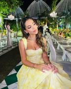 Vintage Pastel Yellow Ruffle Tiered A-Line Long Party Dress Prom Dress