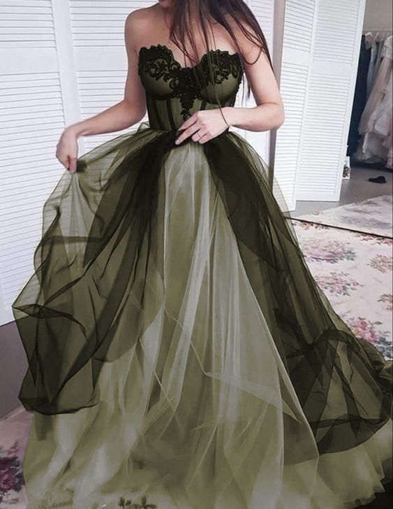 Green/Purple Elegant Lace Tulle A-Line Long Tulle Formal Prom Dress Evening Gown Sexy Backless Wedding Dress Secondary image