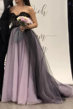Green/Purple Elegant Lace Tulle A-Line Long Tulle Formal Prom Dress Evening Gown Sexy Backless Wedding Dress