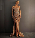 Long Prom Dress Gold Mermaid Evening Gowns