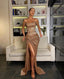Long Prom Dress Gold Mermaid Evening Gowns
