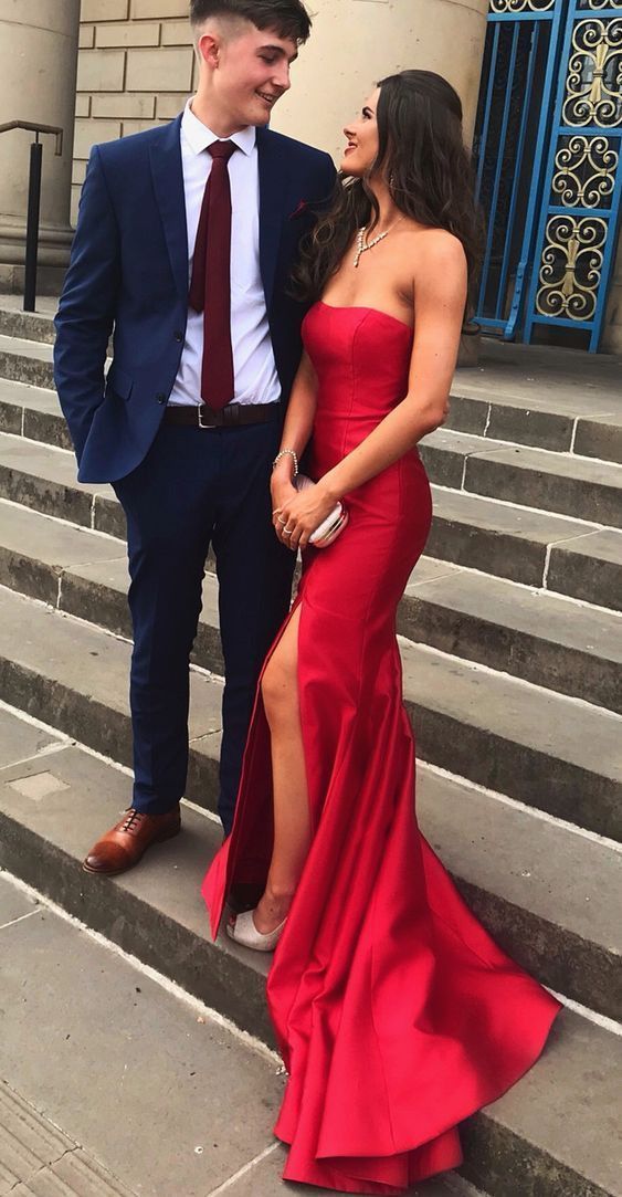 Long Prom Dress, Strapless Mermaid Red Prom Dress With Slit Secondary image
