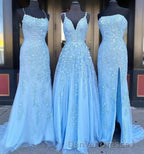 Long Prom Dress with Applique,8th Graduation Dress School Dance Sky Blue Formal Dress