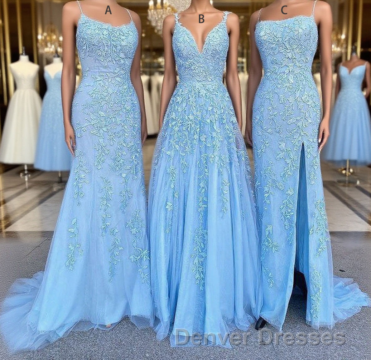 Long Prom Dress with Applique,8th Graduation Dress School Dance Sky Blue Formal Dress Main image