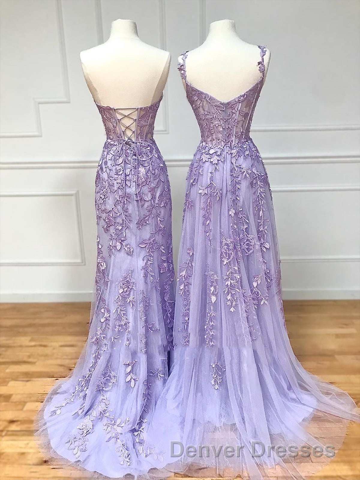 Long Purple Lace Prom Dress,Unique A Line Formal Evening Dress