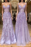 Long Purple Lace Prom Dress,Unique A Line Formal Evening Dress