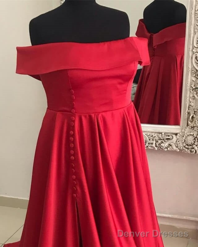 Long Red Plus Size Satin Off Shoulder Dress Secondary image