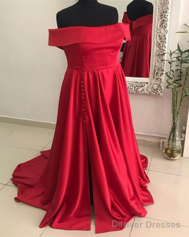 Long Red Plus Size Satin Off Shoulder Dress Main image